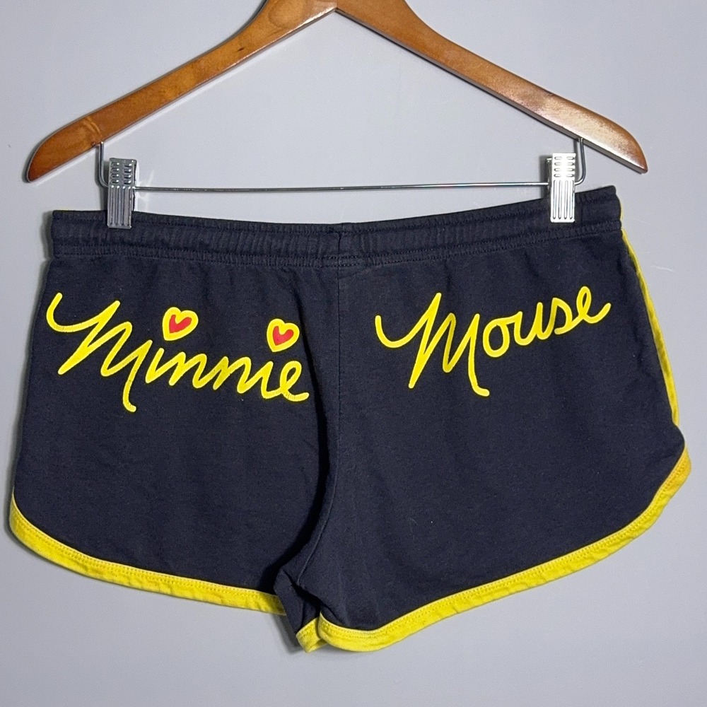 Disney Minnie Mouse Low Rise Booty Shorts Womens Size Medium Black Yellow